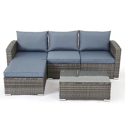 Mondeer Extra Large Corner Rattan Sofa Set 4 Seater Garden Patio Furniture Grey • £349.99