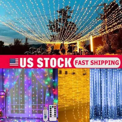 $6.64 • Buy 300 LED Curtain Fairy String Lights USB Home Window Bedroom Wedding Party Decor