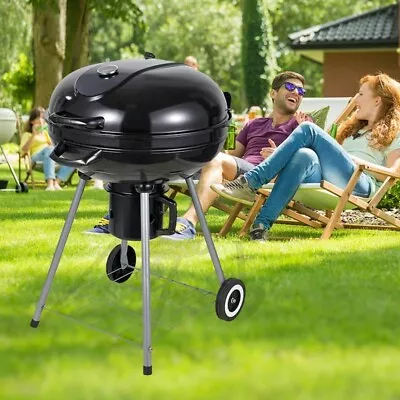 57cm Portable Kettle Charcoal BBQ Grill Outdoor Wheel Enamal BBQ Smoker & Hood • $119.95