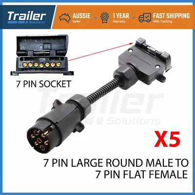 X5 7 Pin Round Male Plug To 7 Pin Flat Female Socket Adaptor Trailer Connector • $52.97