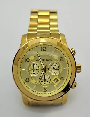 Michael Kors MK8077 Runway 45mm Oversized Gold Chronograph Quartz Men's Watch • $34.99