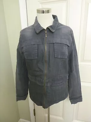 PRANA NADINE L Gray Denim Corduroy Zip Collared Stretch Long Sleeve Jacket Top • $19.99