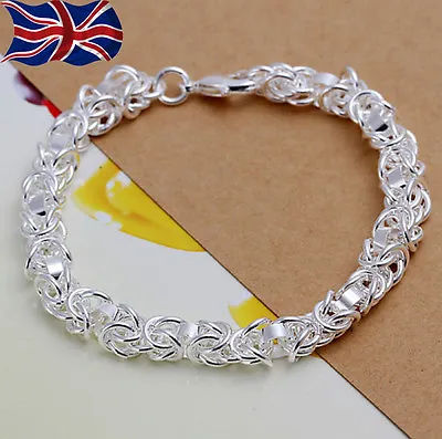 £3.49 • Buy 925 Sterling Silver Plated Bracelet Chain Link Charm Chunky 8  Free Gift Bag UK