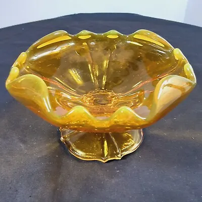 Viking Glass Yellow Opalescent Cadmium Compote Glows Excellent • $14.99