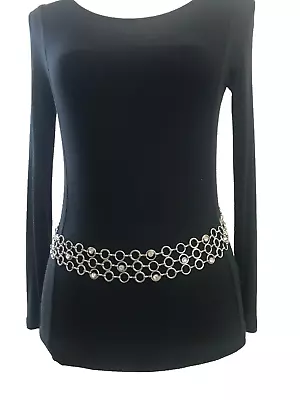 Women's Belt Chain Silver One Size Metal Wide Jeweled Rhinestone Dress Casual • $21.24