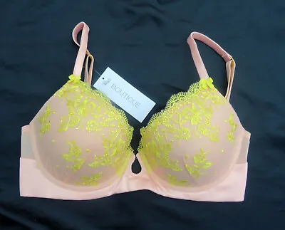 M & S Boutique Plunge Bra Padded Embroidered  Apricot Mix Marks Spencer • £9.99