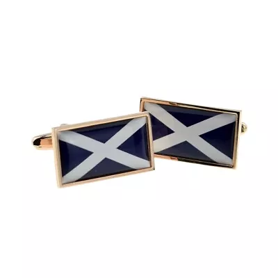 Saltire Scottish St Andrews Flag CUFFLINKS With Border Edge Detail Gift Box • £15.73