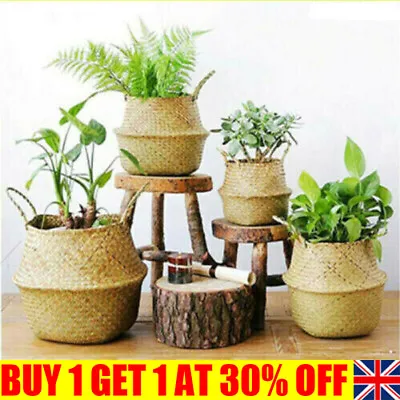 £2.49 • Buy Seagrass Basket Belly Flower Plant Woven Storage Wicker Pot Home Laundry DecorYC