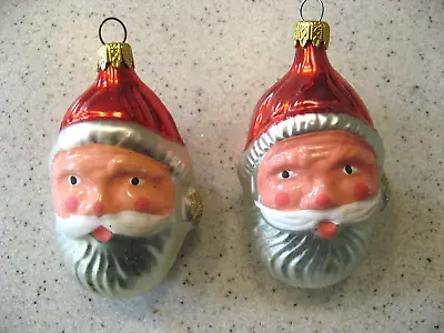 Vintage Lot Of 2 Hand-Painted Santa Claus Head Glass Christmas Ornament Colombia • $15