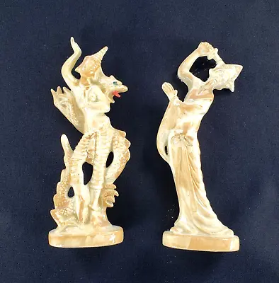 Vintage Asian Figurines 5  Porcelain Woman Man Serpent Slayer Dragon Set Of 2 • $11.68