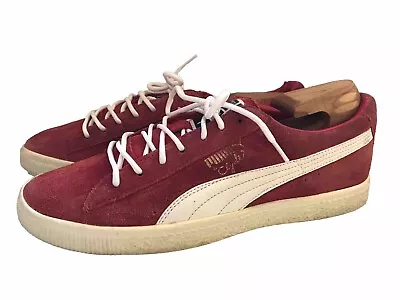 Puma Clyde Script Sneakers Sz 9.5 Red White Athleisure Wear Court Shoe Retro • $40