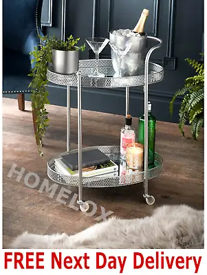 £43 • Buy Deco Glamour Drinks Trolley Silver With 2 Mirrored Shelves Art Deco Theme 