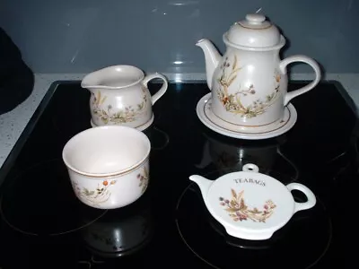 Marks And Spencer M&s Harvest Teapot Cream Jug Sugar Bowl Tbag Tidy Pot Exc Con • £7.99