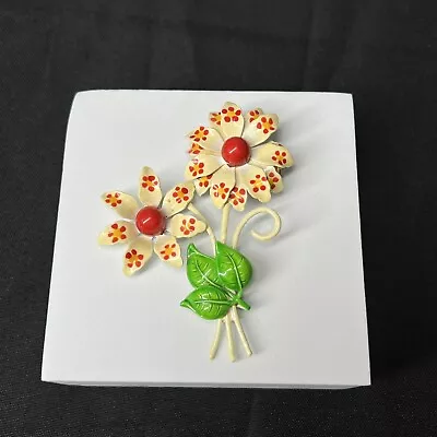 Vintage Metal Colorful Hand Painted Flower Brooch Pin Germany • $19.99