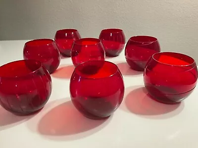 Set Of 6 Mikasa Cheers 24 Oz Red Crystal Roly Poly Stemless Wine Glasses • $55.90