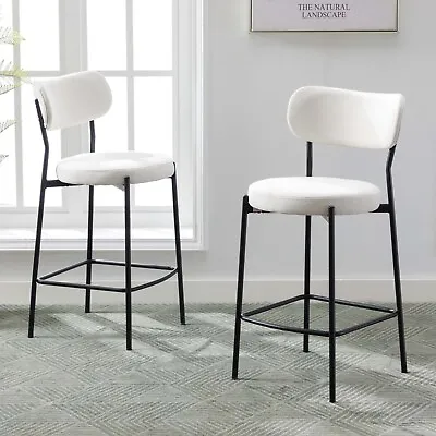 Boucle Fabric Bar Stools With Back Set Of 2 Modern Barstools Counter Bar Chairs • $131.85