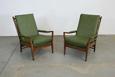 Pair Of Mid Century Modern Walnut Open Arm  Lounge Chairs • $2995