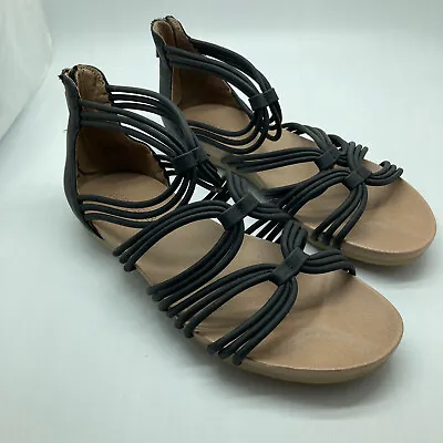 Adam Tucker By Me Too Stella Women's Flat Sandals Sz 9 Black Strappy Zip Heel • $30