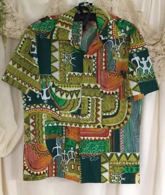 1960s Vintage Hawaiian Shirt M Liberty House Green Mid Century Tiki Abstract • $44