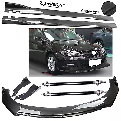 Carbon Fiber Front Bumper Spoiler 86.6  Side Skirt For 2004-21 Mazda 2 3 5 • $149.99