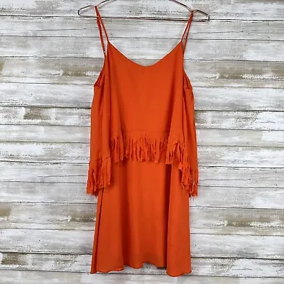 L*Space Swim Cover Up Mini Dress Size Large Spaghetti Straps Orange Fringe • $24.95