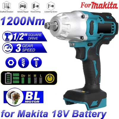 1200 Nm Brushless High Torque Impact Wrench 18 Volt Bare For Makita Battery • £38.99