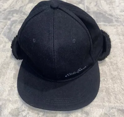 Eddie Bauer Down Trapper Hat Cap Ear Flaps BlackvSz Small/Medium  Fleece • $25.99