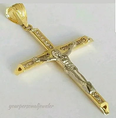 $152.90 • Buy 14k Yellow White Gold Jesus Crucifix Cross Pendant Charm 2 Inch Long 