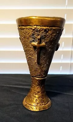 Vintage Cast Brass Heavy Handcrafted Ornate 5-1/2  Tall Religious Goblet • $23.96