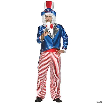 Uncle Sam Costume 5Pc RWB Poly Satin Tail Coat Stripe Pant Shirt Front  Hat M • $996.77