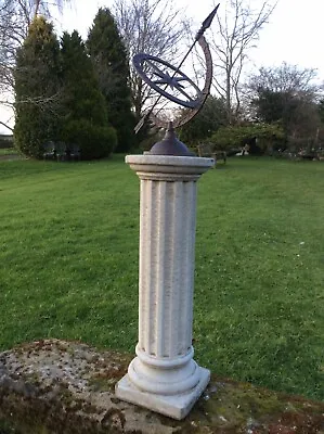 Stone Garden Armillary Sundial / Weathervane On Column Pedestal Plinth Ornament • £185