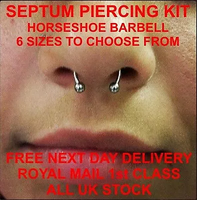 STERILE SEPTUM PIERCING KIT - 316l Stainless Steel Jewellery *** FREE POST*** • £6.95