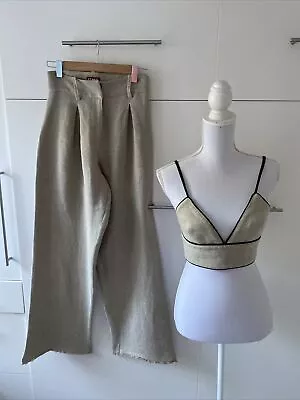 $335.88 • Buy STAUD Linen Cropped Top & High Rise Flared Linen Pants US4