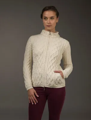 Aran Mor 100% Merino Wool Natural White Cable Knit Sweater Celtic Size Large • $115