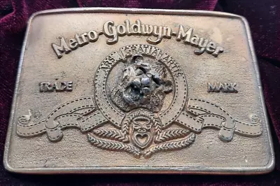 VINTAGE 1970s METRO-GOLDWYN-MAYER MOVIE STUDIO Brass Belt Buckle USA MGM • $34