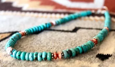 Rustic Vintage Navajo Graduated Turquoise Disc Bead Spiny Oyster Necklace • $123.75