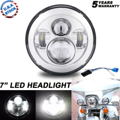 $32.88 • Buy 7  LED Chrome Headlight For For Harley Touring Yamaha V-Star 650 950 1100 1300