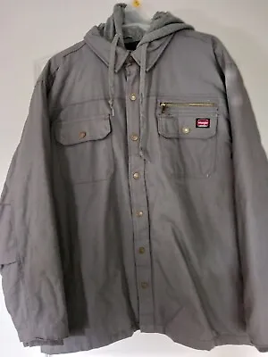 Wrangler Mens Workwear Core Hooded Shirt Jacket Gray Zip/Snap Size Large 42-44 • $42