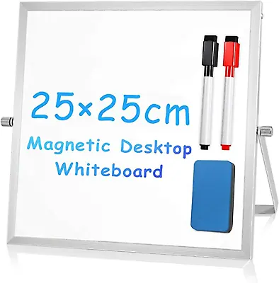 Small Dry Erase White Board For Desk 25 X 25 Cm With 2 Wipe Clean Pens & Rubber. • £11.76