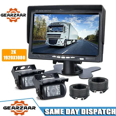 Car Rear View Reversing Camera × 2 Kit 7  TFT LCD Monitor Truck Bus Van 12V/24V • £48.88