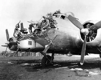 B-17 Flying Fortress Bomber With Heavy Flak Damage Crash 8x10 WWII Photo 658a • $7.43