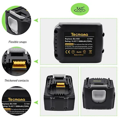 14.4V 5.0AH Li-ion Battery For Makita BL1415 BL1430 BL1450 194065-3 194065-3 • £24.89