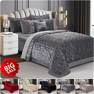 3 Piece Velvet Quilted Bedspread Bed Throw Luxury Bedding Set Double King Sizes • £69.59