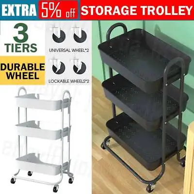 3 Tier Kitchen Trolley Storage Cart Rack Vegetable Fruit Baskets Shelf Holder AU • $31.99