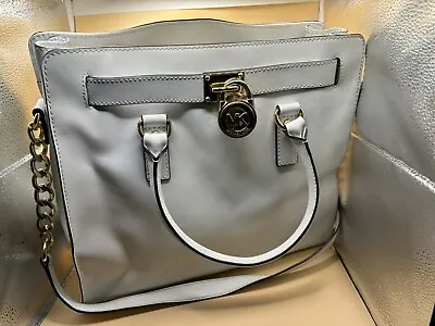 Michael Kors Hamilton Women Bag Large White Leather Crossbody Satchel Tote • $38.24