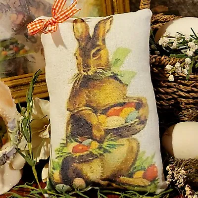 Primitive Farmhouse Easter Bunny W/ Egg Basket Bowl Fillers Tuck Pillow  Vintage • $13.95