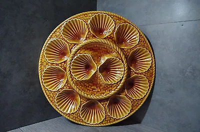  Rare French Majolica Oyster PLATTER Plate Longwy Stamped Basket • $99