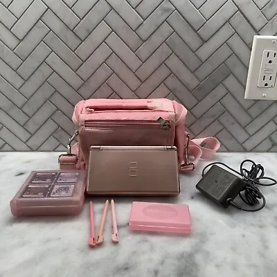 Nintendo DS Lite Console W/ Charger Rose Gold - 8 Games Lot - Bag • $84.95