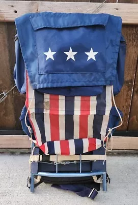 VTG Red White Blue Patriotic Olympic Trails  Backpack Aluminum Frame Hiking USA • $349.99