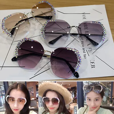 $8.79 • Buy Luxury Oversized Rimless Bling Rhinestone Square Sunglasses Women Fashion Shades